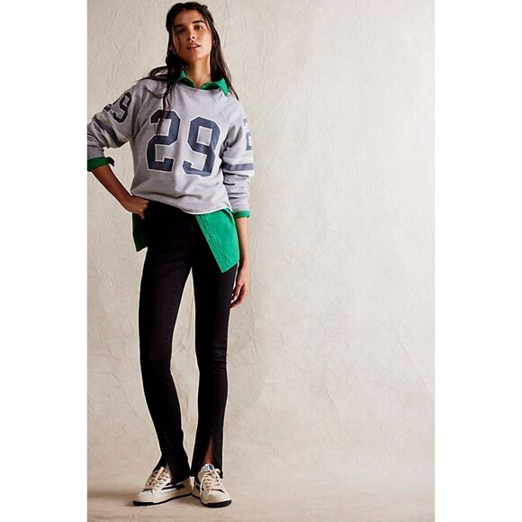 Free People We The Free Double Dutch Skinny Jeans Black M Pull-On Slit Hem - Picture 1 of 15